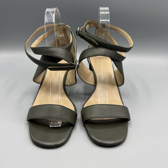 Ann Taylor Women Green Leather Block Heel Buckle Open Toe Sandals Size 7.5 M - Picture 3 of 9
